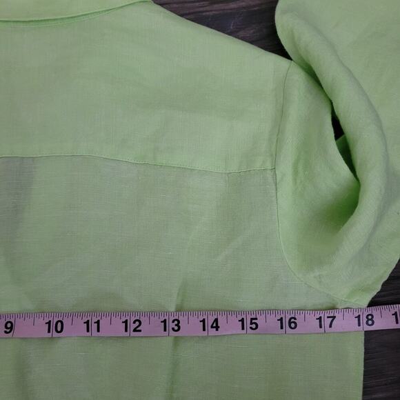 Foxcroft Women's Button Up Blouse Top Size 2 Green 100% Linen Long Sleeve - Picture 6 of 6